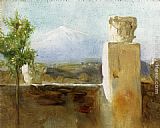 Mount Canvas Paintings - Mount Etna From Taormina